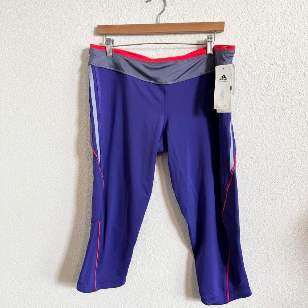 ADIDAS Climalite Womens XL Purple‎ W/ Red Gray Trim Cropped Leggings Gym Running